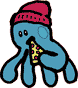 Lucy the Octopus wearing a hat and eating some pizza. Yum!