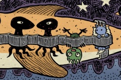 Space fish and Passengers (Dip pen with Ink / Photoshop)
