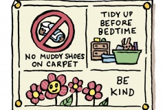 Home notice - from JKP’s "Parenting Patchwork Treasure Deck", written by Dr Karen Treisman (Dip pen with Ink / Photoshop)