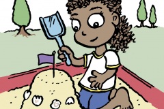 Girl making sandcastle - from JKP’s "Parenting Patchwork Treasure Deck", written by Dr Karen Treisman (Dip pen with Ink / Photoshop)