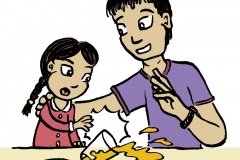 Spilling Drink - from JKP’s "Parenting Patchwork Treasure Deck", written by Dr Karen Treisman (Dip pen with Ink / Photoshop)