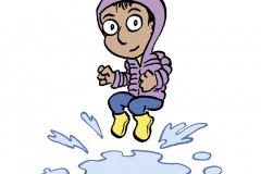 Splashing in puddle - from JKP’s "Parenting Patchwork Treasure Deck", written by Dr Karen Treisman (Dip pen with Ink / Photoshop)