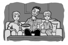 Watching movie on sofa - from JKP’s “Can I Tell You About Hope?”, written by Liz Gulliford (Dip pen with Ink / Photoshop) 